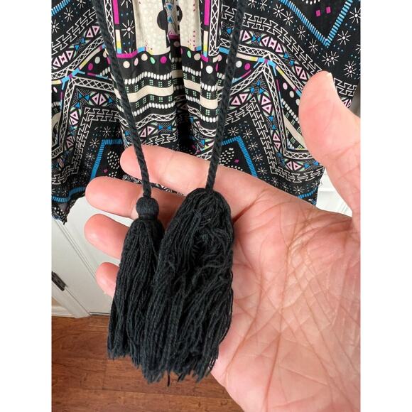 Democracy Sheer Black Blue Boho Print Chiffon Tassel Western Blouse 1X - Picture 6 of 11